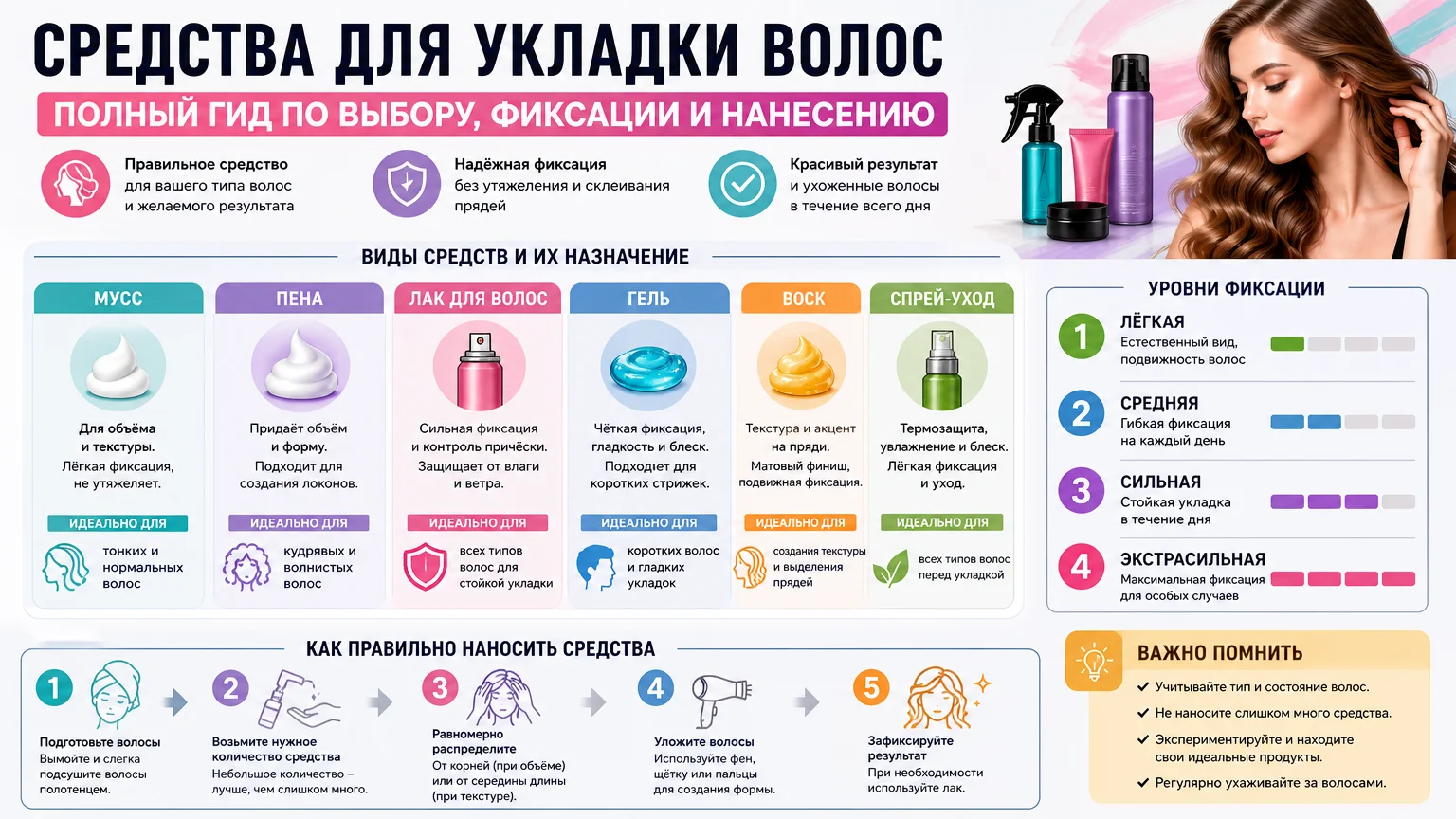Средства для укладки волос: полный гид по выбору, фиксации и нанесению